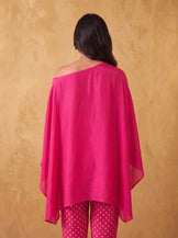 One shoulder cape top with straight fit pants in Hot pink