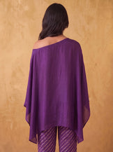 One shoulder cape top with straight fit pants in Purple