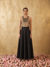 Embellished Chanderi Bib with Black Sweetheart neck Dress