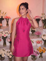 Sparkle n Sip Cosmo Pink Handwoven Silk Mini Dress