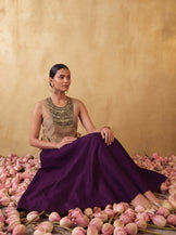 Embellished Chanderi Bib with Purple Sweetheart neck Dress