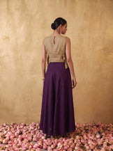 Embellished Chanderi Bib with Purple Sweetheart neck Dress