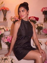 Sparkle n Sip Frost Noir Handwoven Silk Mini Dress