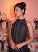 Sparkle n Sip Frost Noir Handwoven Silk Mini Dress