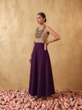 Embellished Chanderi Bib with Purple Sweetheart neck Dress