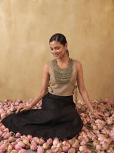 Embellished Chanderi Bib with Black Sweetheart neck Dress