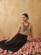 Embellished Chanderi Bib with Black Sweetheart neck Dress