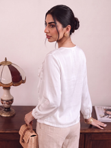 Desk to Dinner White Ruffle Top