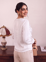 Desk to Dinner White Ruffle Top