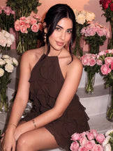 Pixie Espresso Ruffle Halter Dress