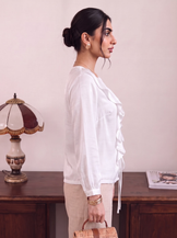 Desk to Dinner White Ruffle Top