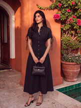 Handwoven cotton Noir Button Down Dress