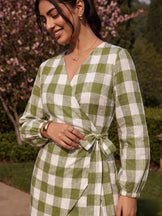 Handwoven cotton Checked Positano Wrap Dress