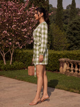 Handwoven cotton Checked Positano Wrap Dress