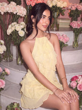 Pixie Buttercream Ruffle Halter Dress
