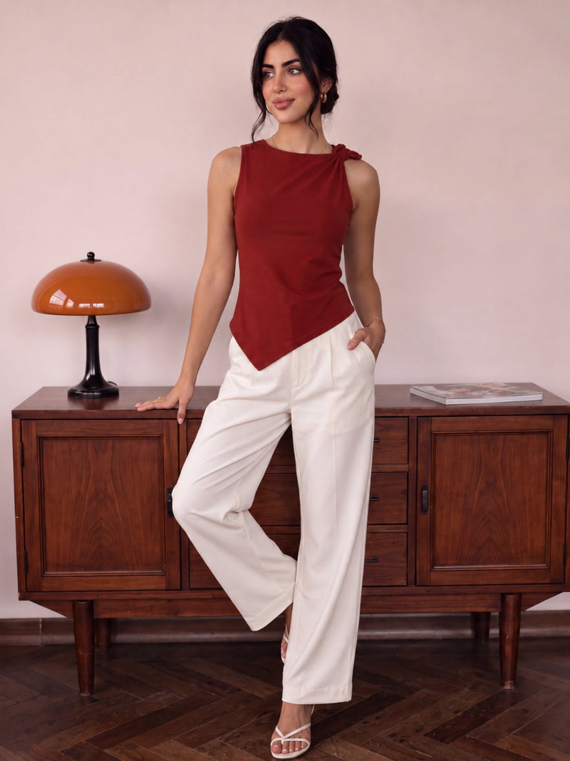 Handwoven Cotton Rust Meeting to Martini Knot Top