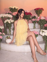Pixie Buttercream Ruffle Halter Dress