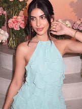 Pixie Teal Ruffle  Halter Dress