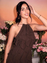 Pixie Espresso Ruffle Halter Dress
