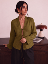 Handwoven Cotton Olive Brunch Run Kimono Top