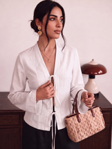 Handwoven Cotton White Brunch Run Kimono Top