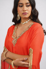 Gulabo &amp; Gold Woven Muslin Embroidered Kaftaan