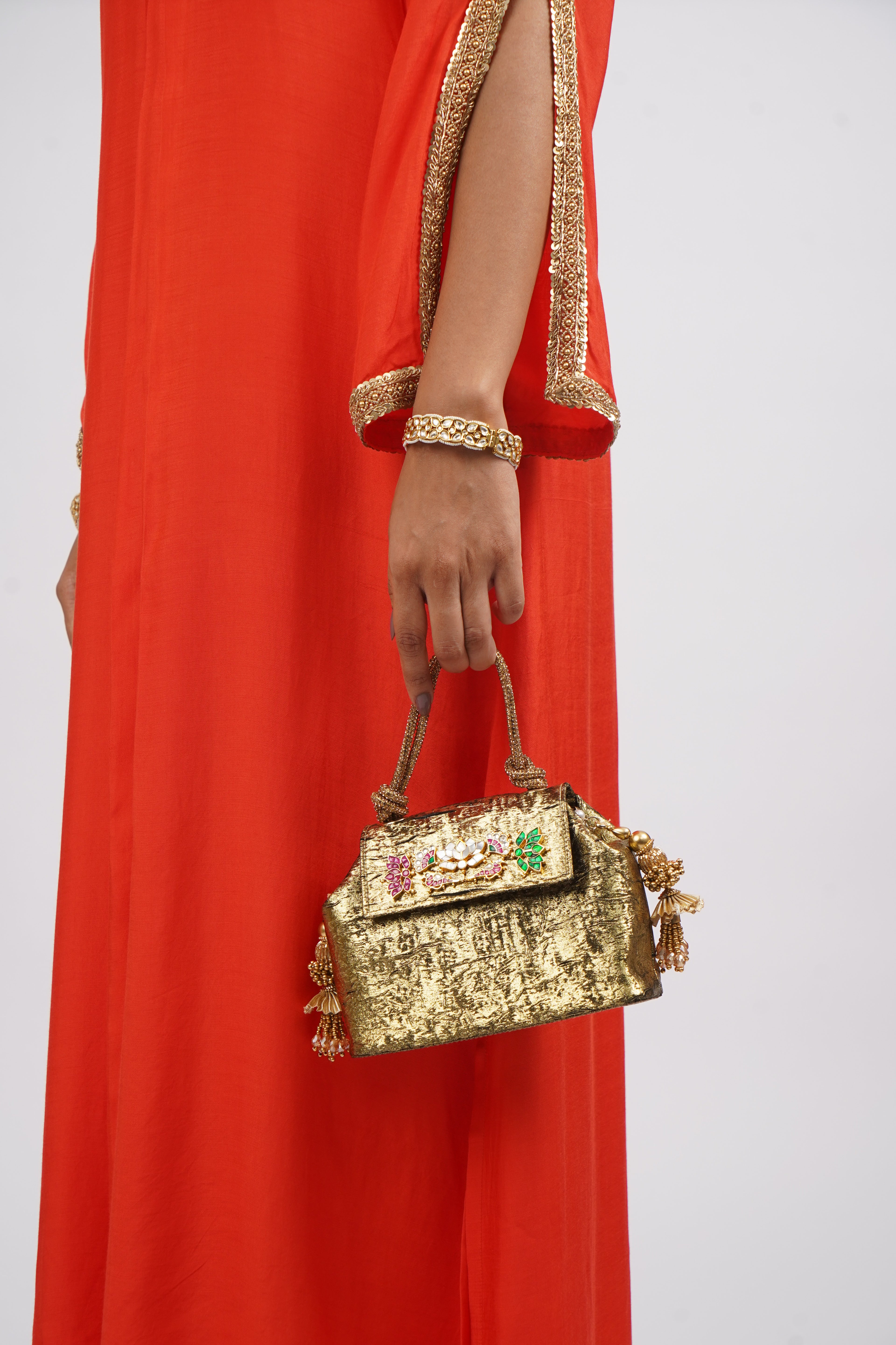 Gulabo &amp; Gold Woven Muslin Embroidered Kaftaan