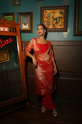 Crimson Glimmer Woven Chanderi &amp; Raw Silk Set (3pcs set)