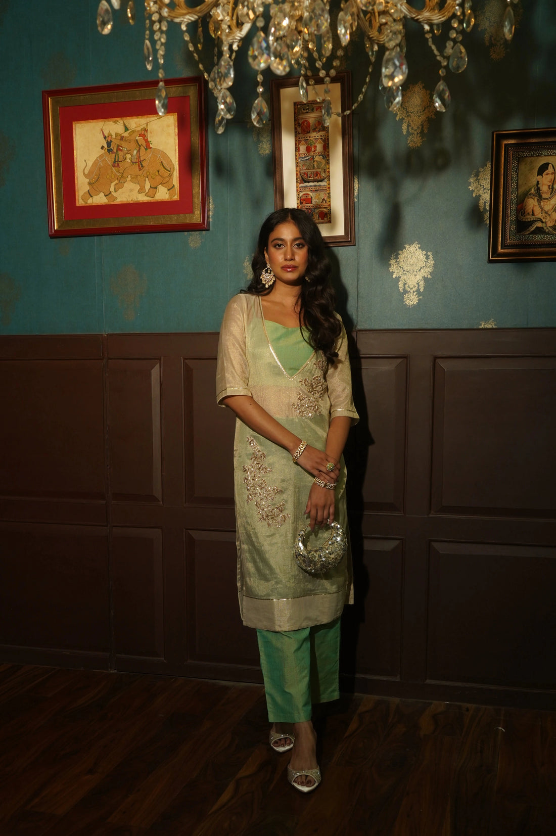 Sona Leaf Woven Chanderi &amp; Raw Silk Set (3pcs set)