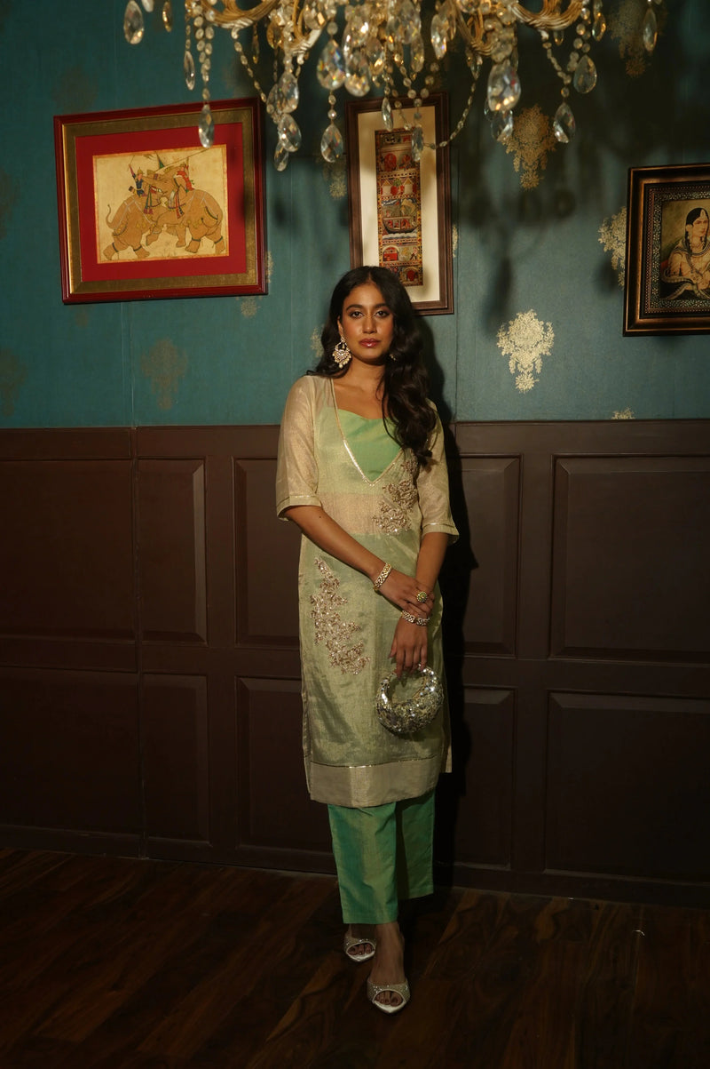 Sona Leaf Woven Chanderi &amp; Raw Silk Set (3pcs set)