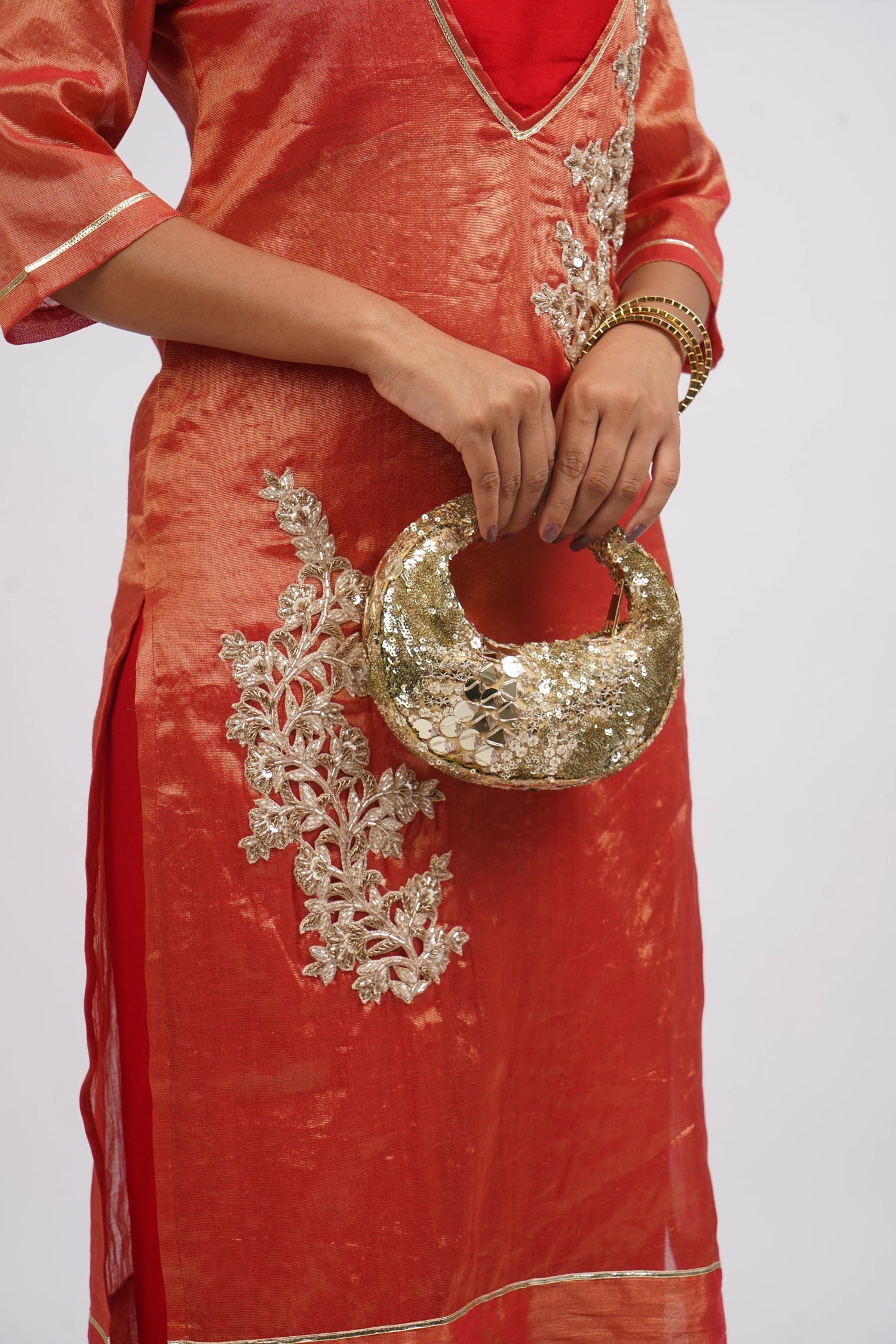 Crimson Glimmer Woven Chanderi &amp; Raw Silk Set (3pcs set)