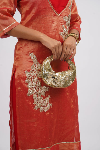 Crimson Glimmer Woven Chanderi &amp; Raw Silk Set (3pcs set)