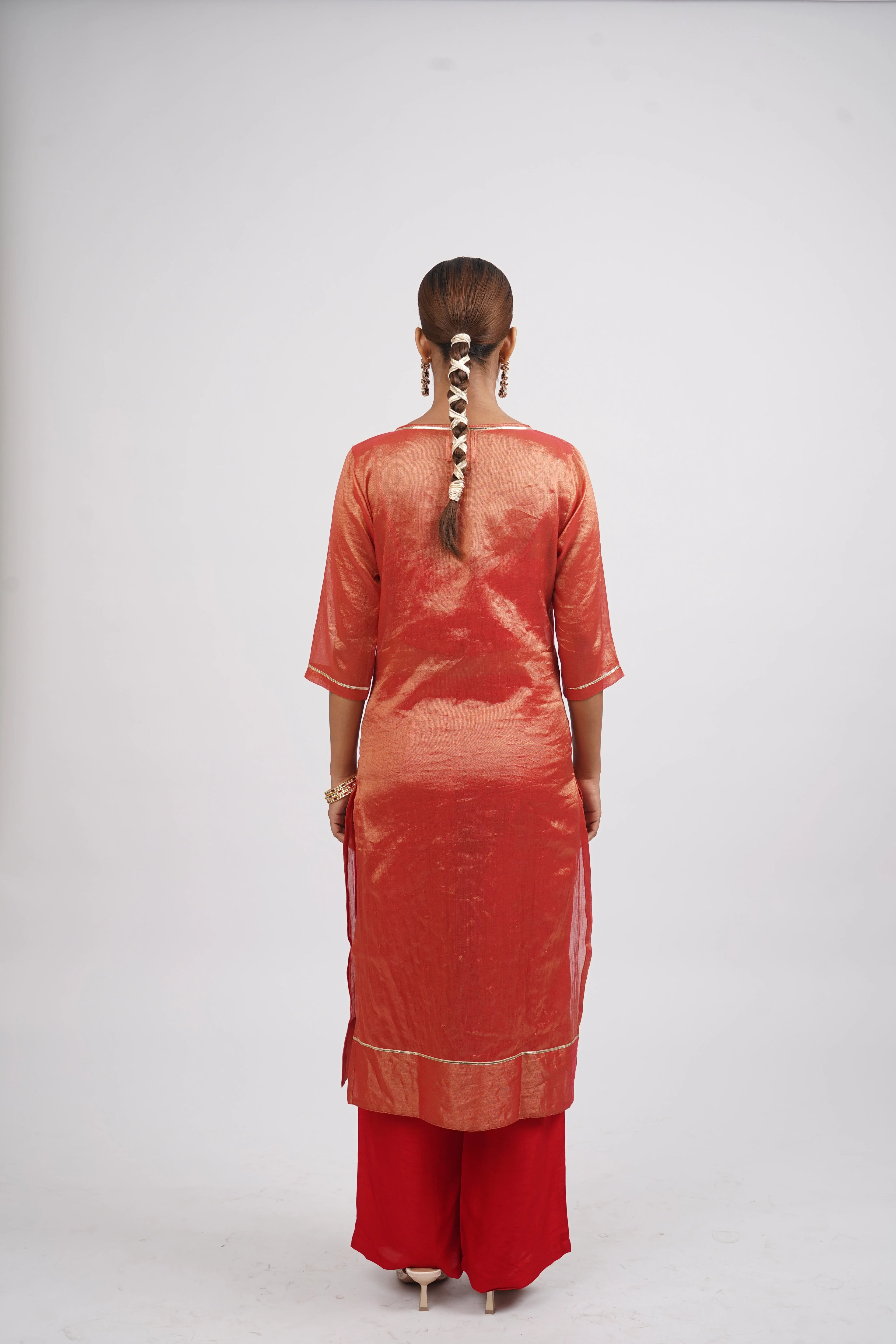 Crimson Glimmer Woven Chanderi &amp; Raw Silk Set (3pcs set)