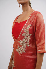 Crimson Glimmer Woven Chanderi &amp; Raw Silk Set (3pcs set)