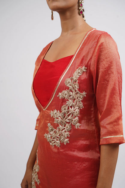Crimson Glimmer Woven Chanderi &amp; Raw Silk Set (3pcs set)