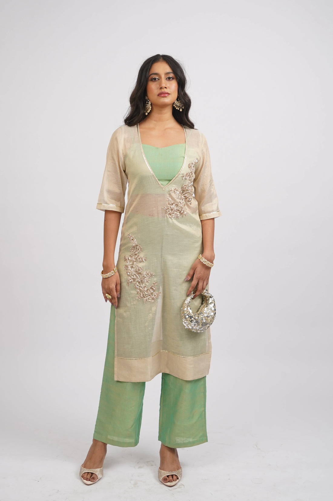 Sona Leaf Woven Chanderi &amp; Raw Silk Set (3pcs set)