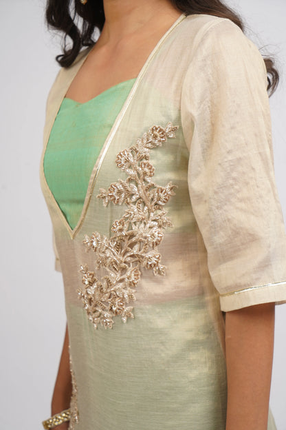 Sona Leaf Woven Chanderi &amp; Raw Silk Set (3pcs set)