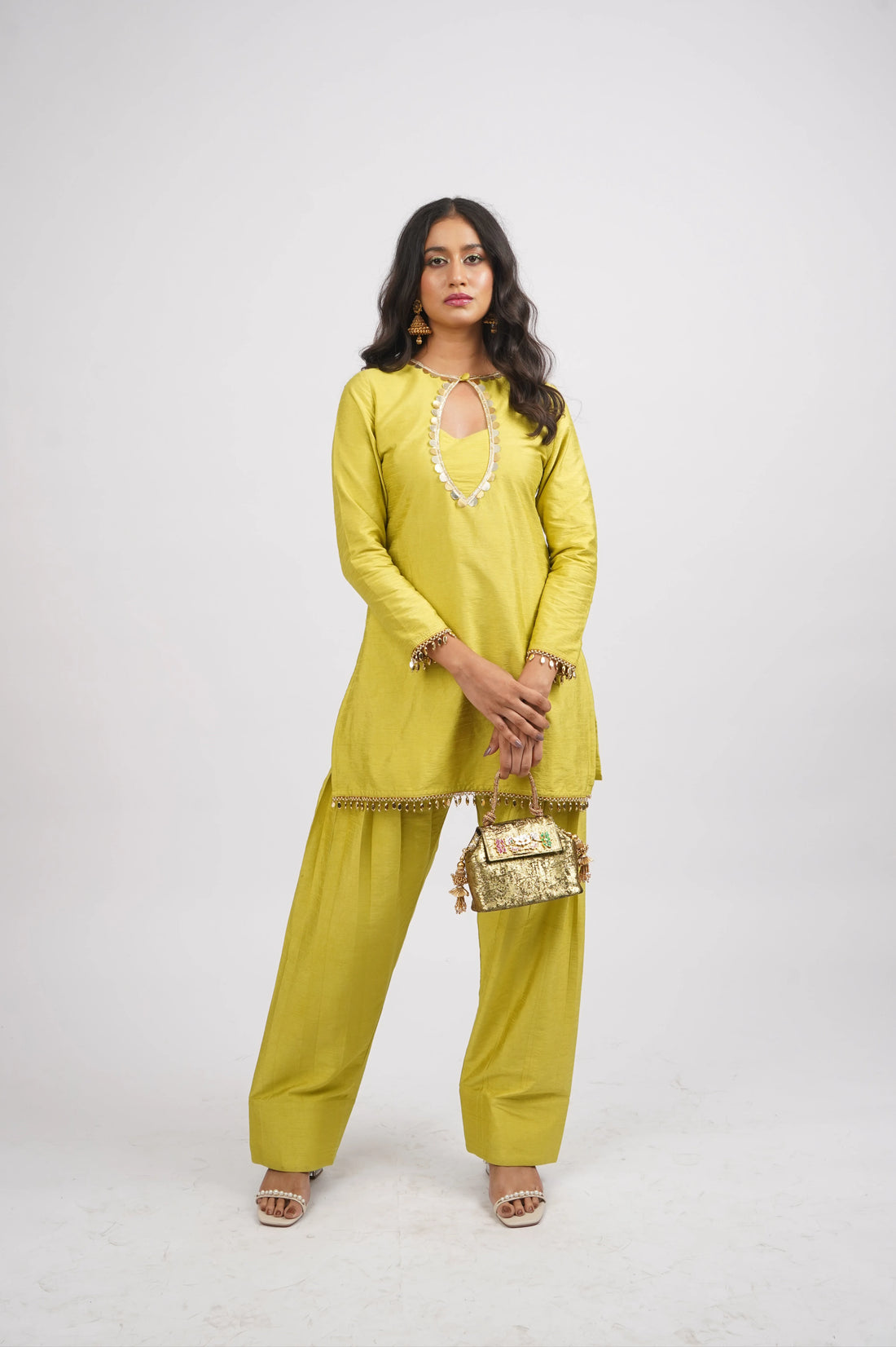 Lime Crush Raw Silk Top &amp; Farshi Set