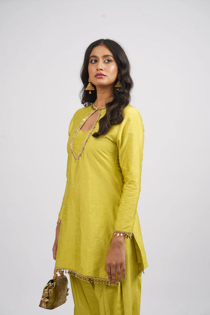 Lime Crush Raw Silk Top &amp; Farshi Set