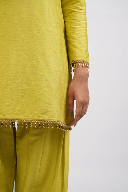 Lime Crush Raw Silk Top &amp; Farshi Set