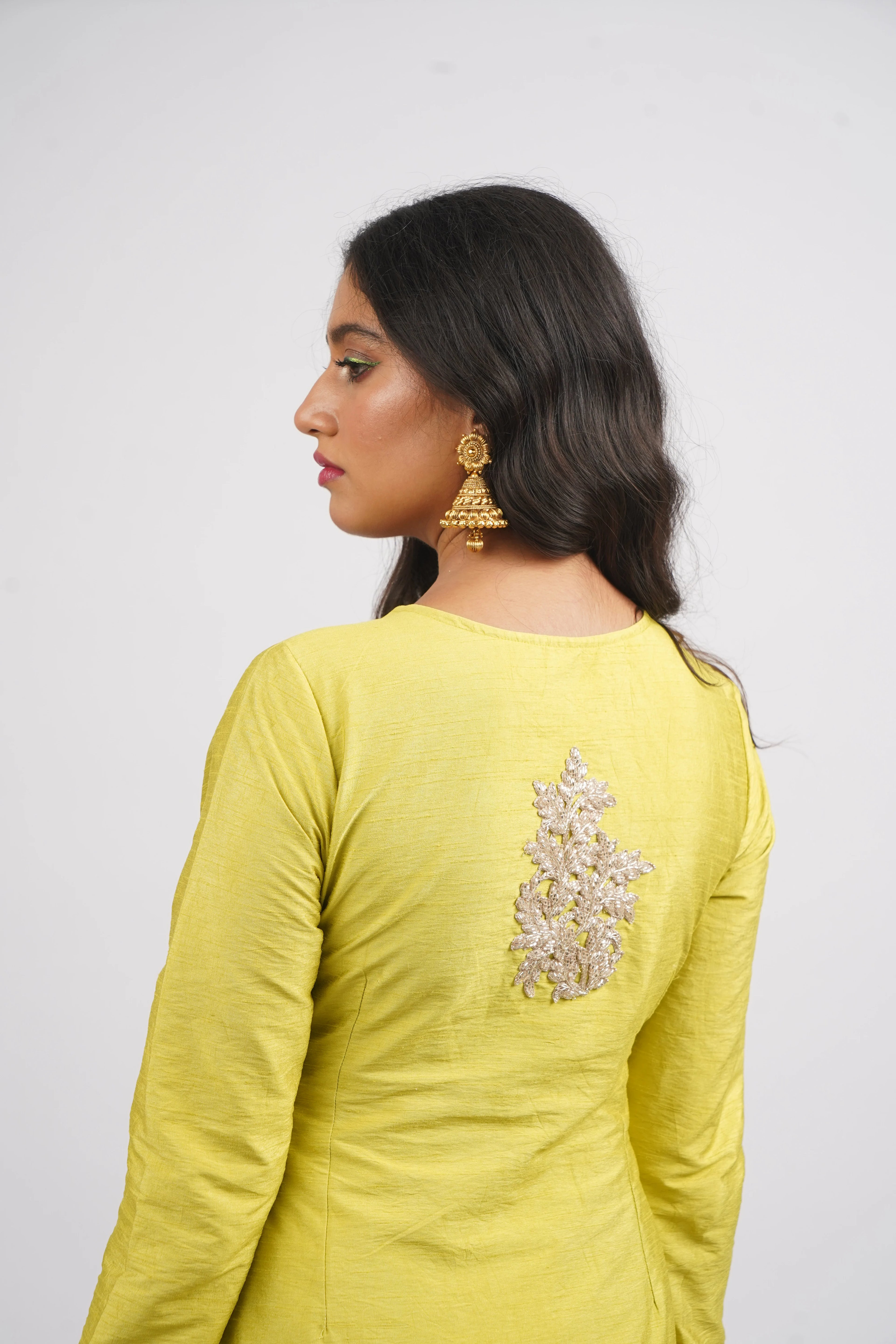 Lime Crush Raw Silk Top &amp; Farshi Set