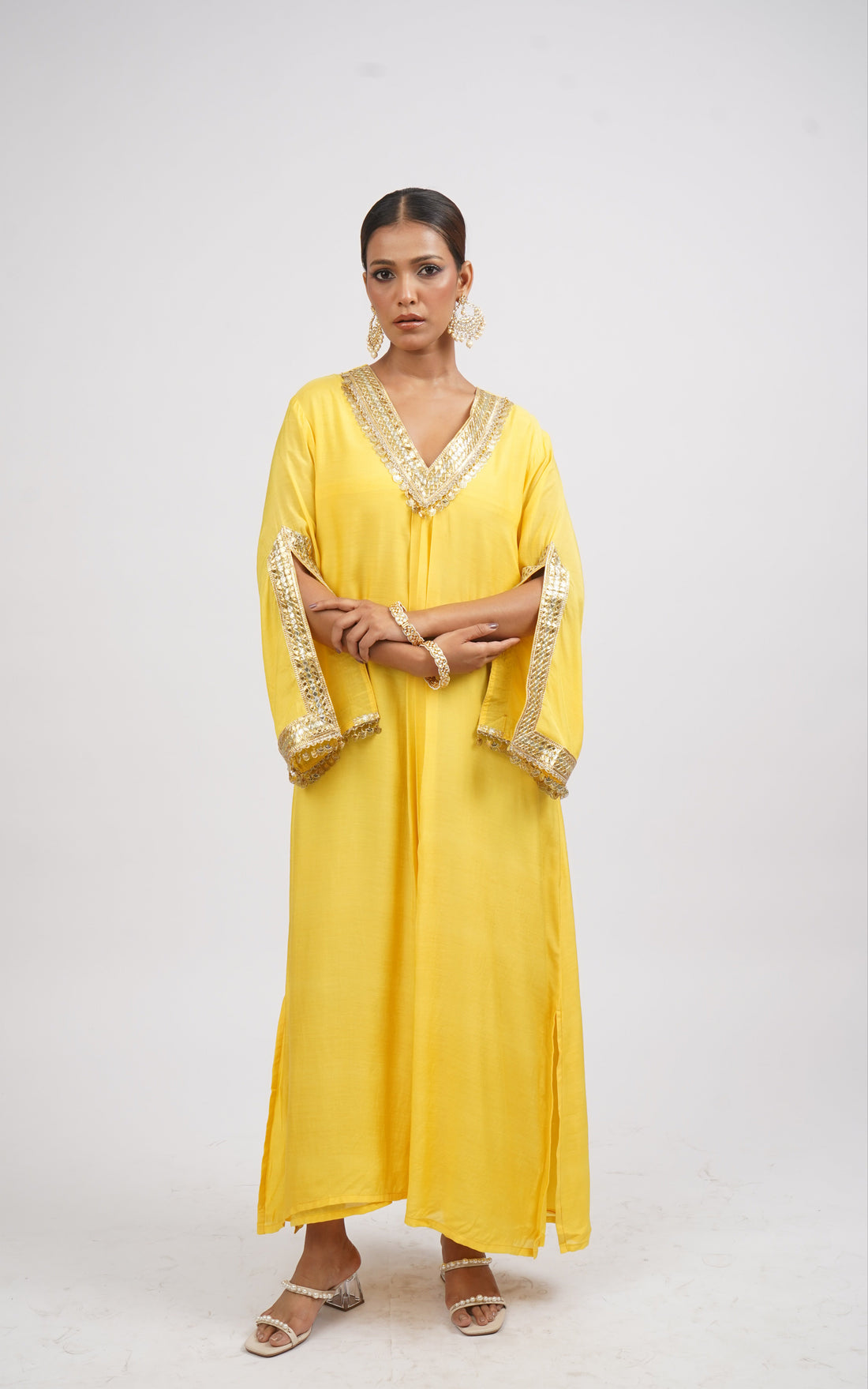 Kesar Rani Woven Muslin Embroidered Kaftaan