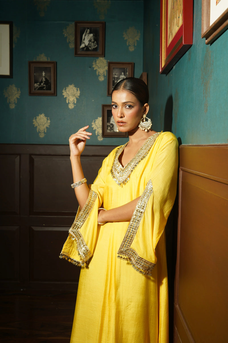 Kesar Rani Woven Muslin Embroidered Kaftaan