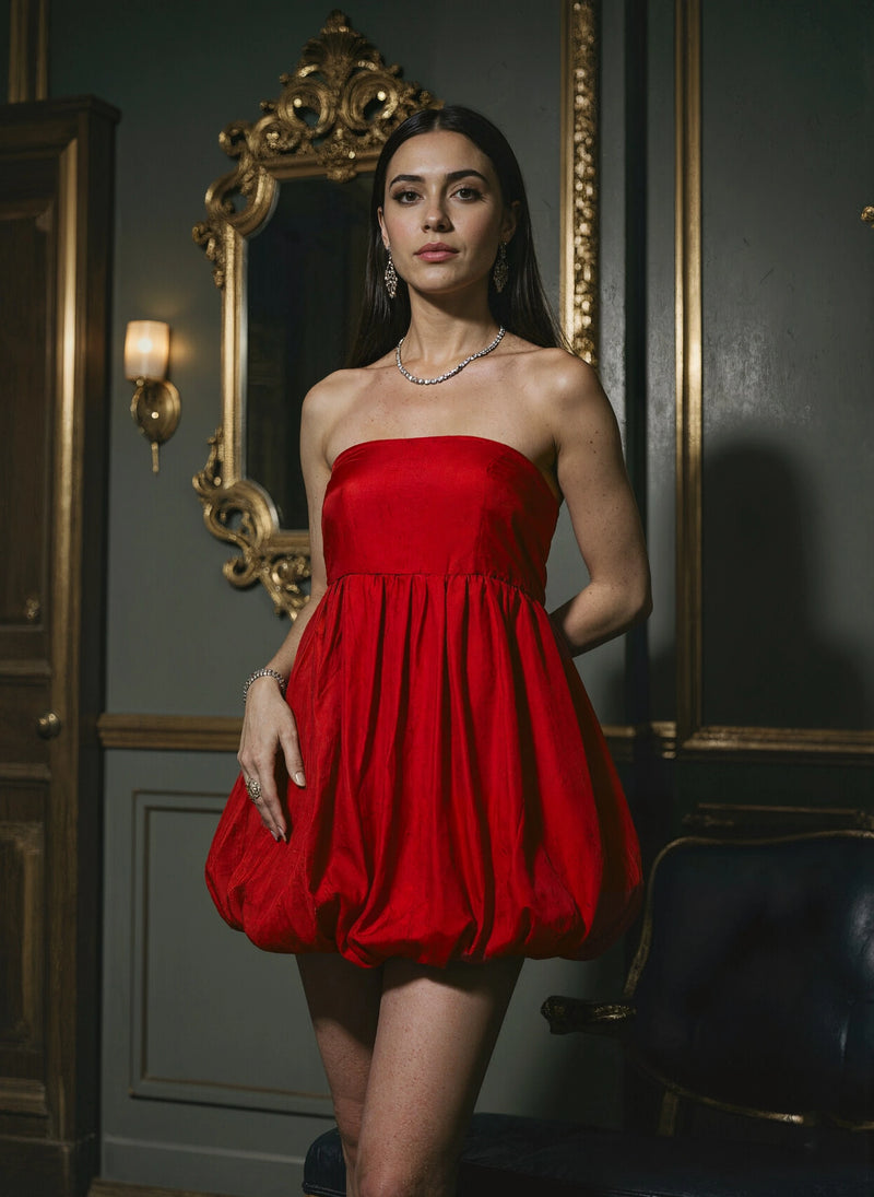 red balloon dress DIXIE BALLOON SLEEVE MINI DRESS IN RED