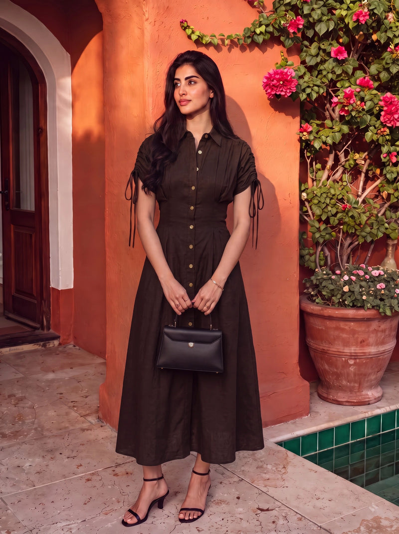Handwoven cotton Espresso Button Down Dress