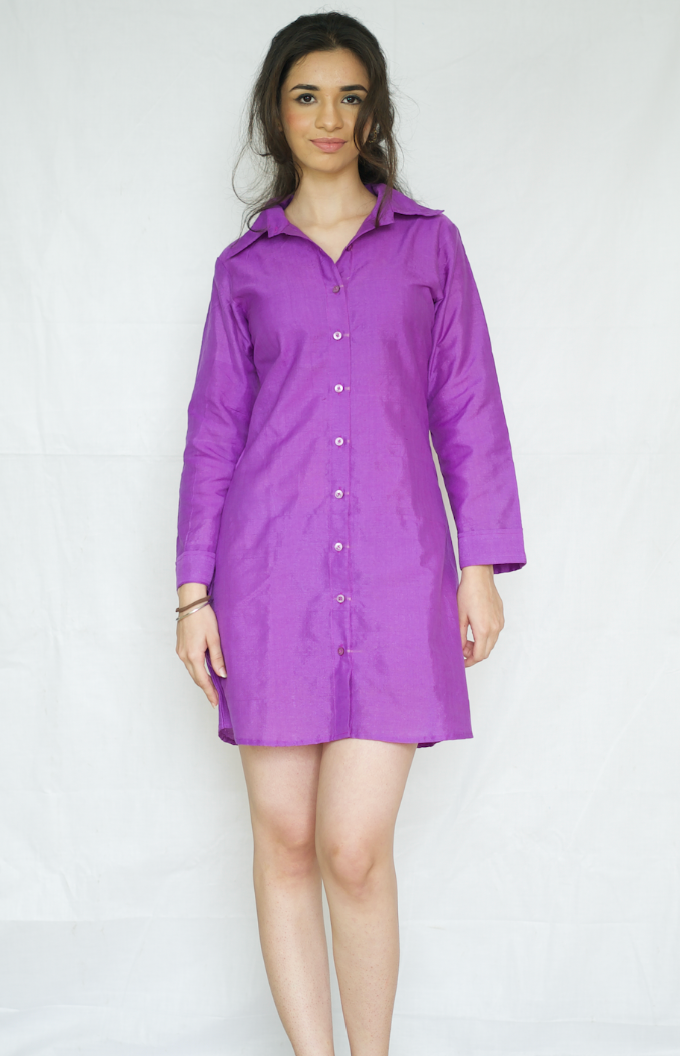 Cotton Mulberry Silk Shirt Dress