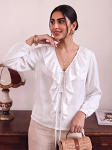 Desk to Dinner White Ruffle Top