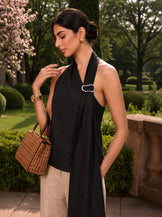 Noir Buckle Sash Halter Top