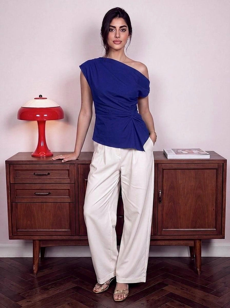Handwoven cotton Cobalt Knot Top