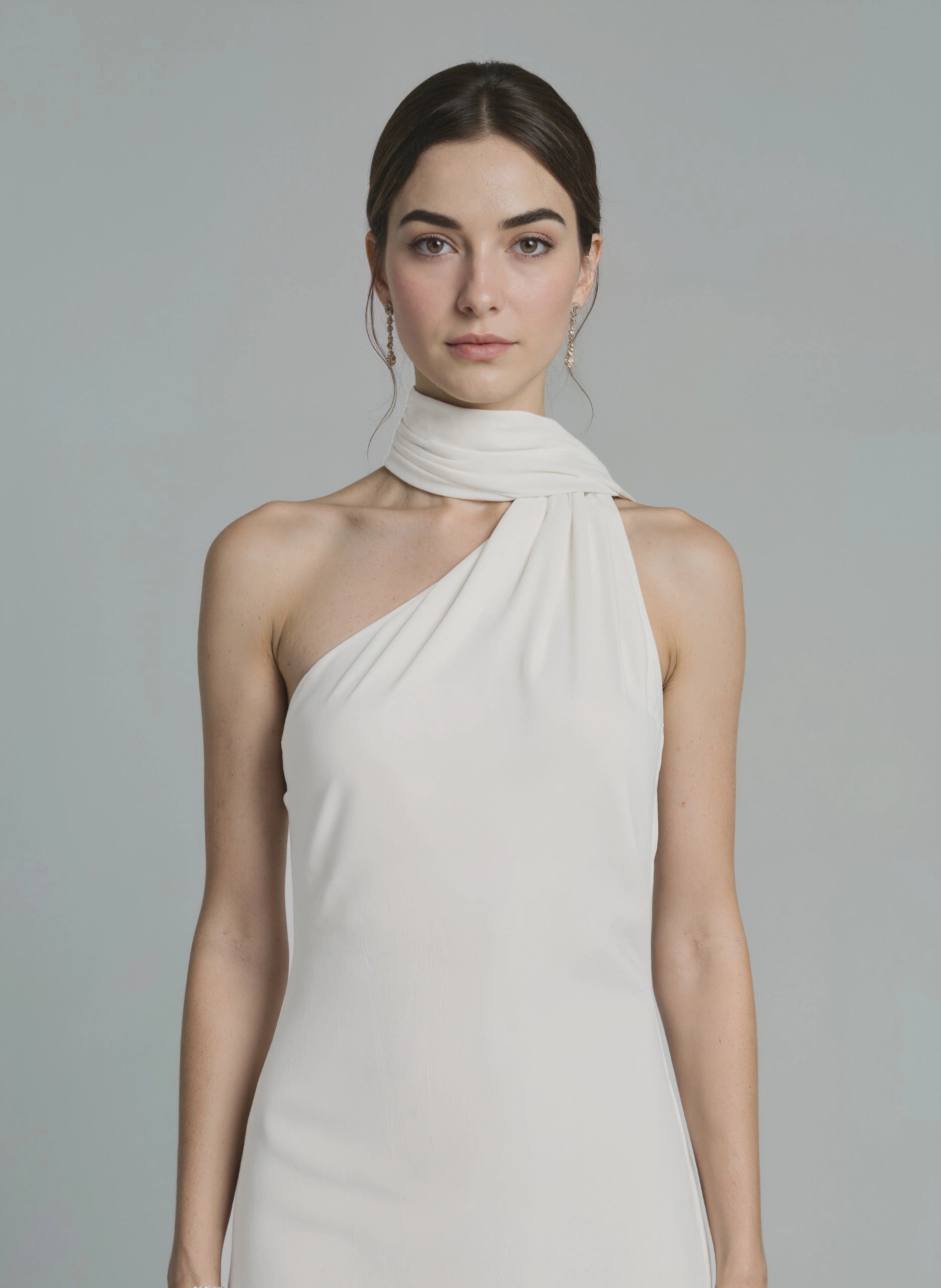 White Modern Scarf Gown
